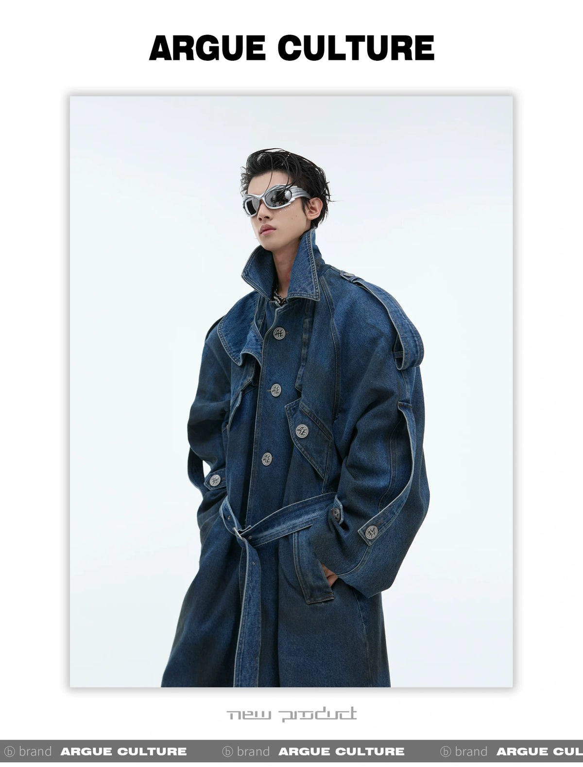 Washed Deconstructed Denim Longline Trench Coat - detail image 7