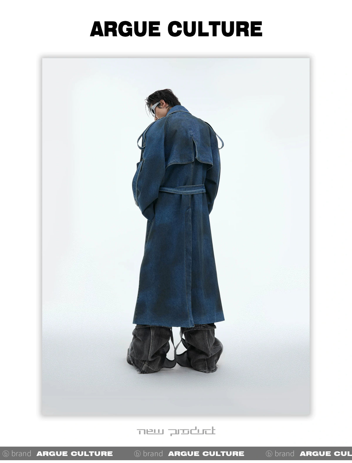 Washed Deconstructed Denim Longline Trench Coat - detail image 5