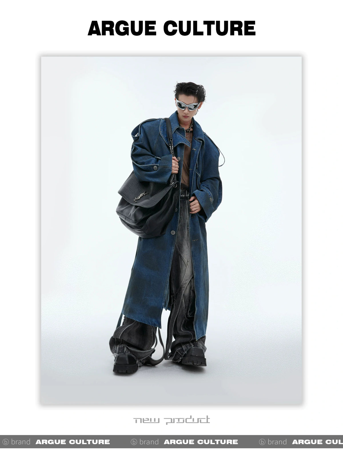 Washed Deconstructed Denim Longline Trench Coat - detail image 10