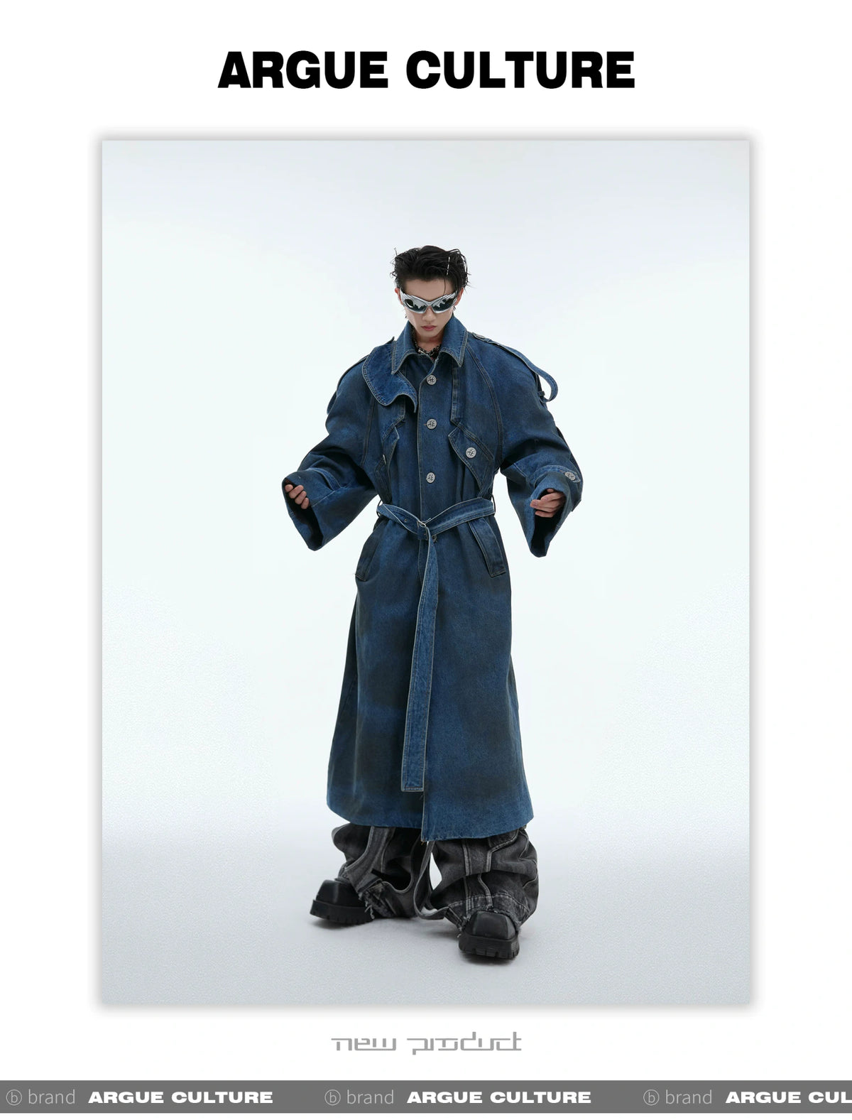 Washed Deconstructed Denim Longline Trench Coat - detail image 4