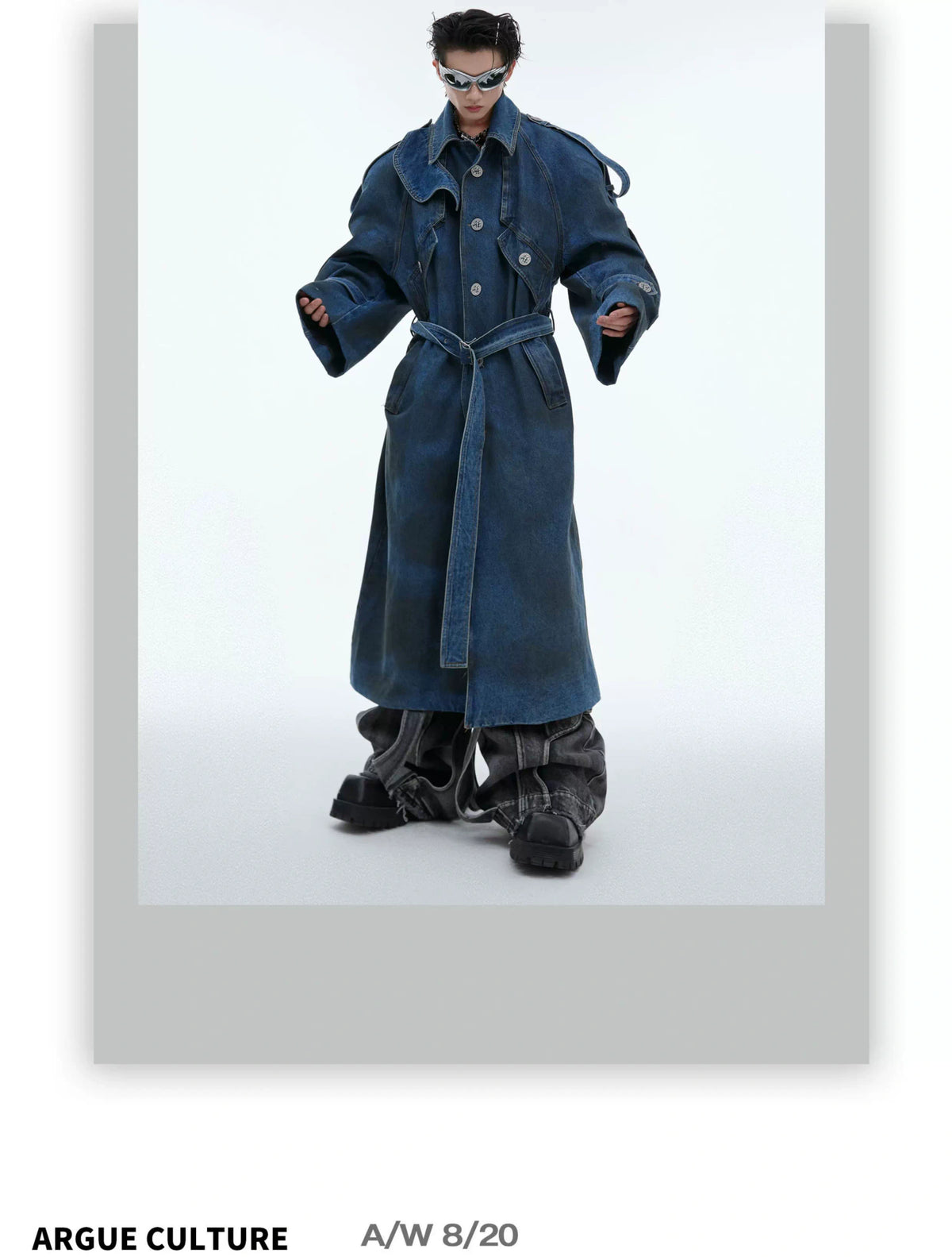 Washed Deconstructed Denim Longline Trench Coat - detail image 1