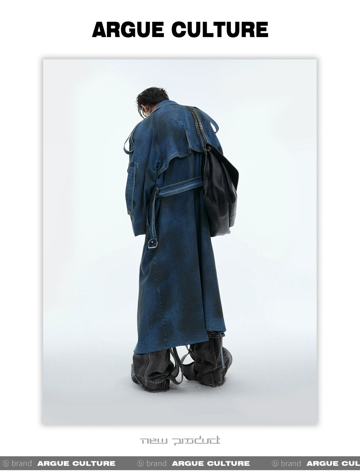 Washed Deconstructed Denim Longline Trench Coat - detail image 9