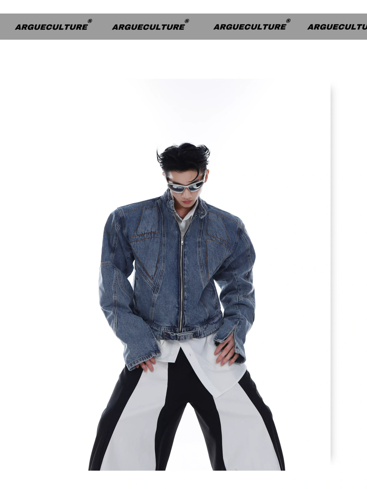 Washed Deconstructed Light Blue Denim Zip Jacket - detail image 9