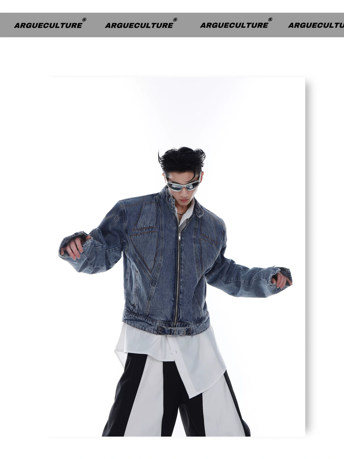 Washed Deconstructed Light Blue Denim Zip Jacket - detail image 4