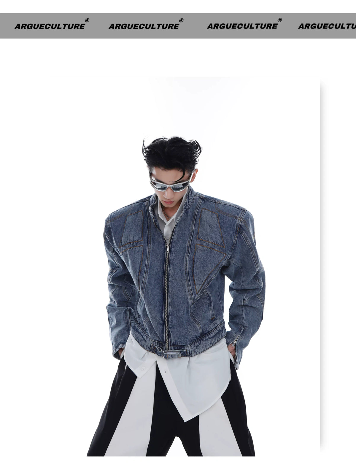 Washed Deconstructed Light Blue Denim Zip Jacket - detail image 8