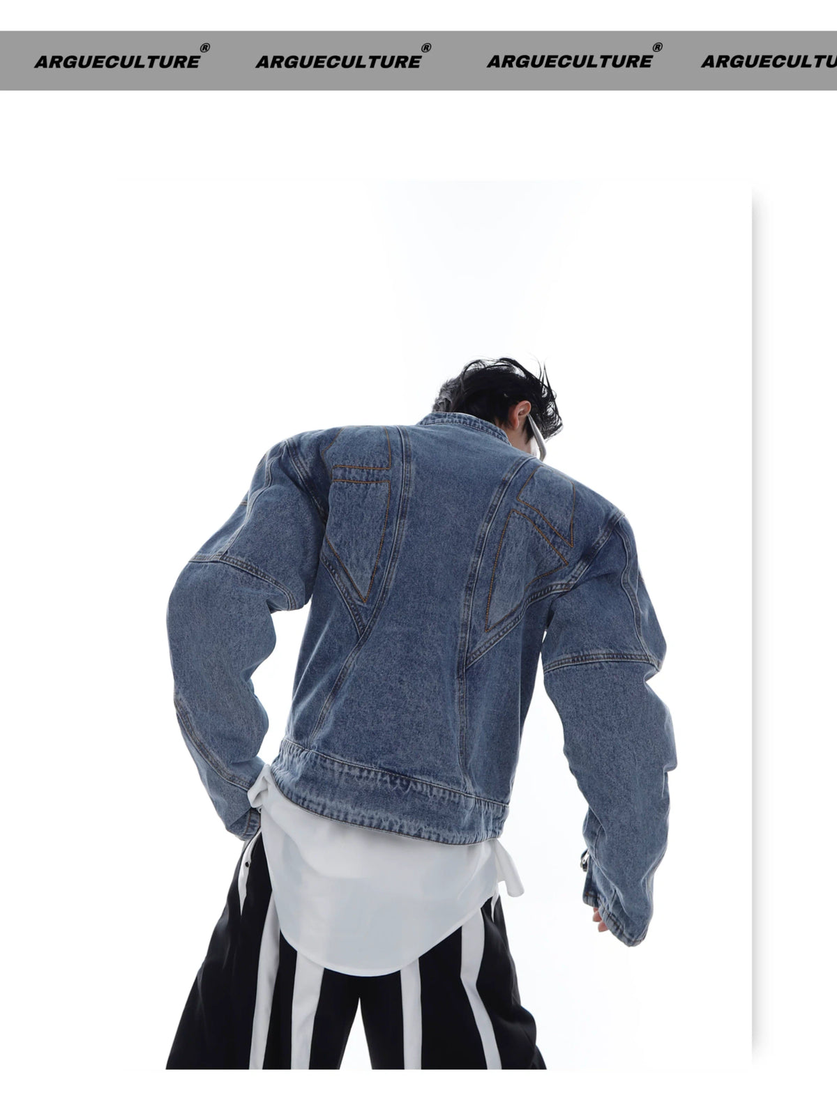 Washed Deconstructed Light Blue Denim Zip Jacket - detail image 7