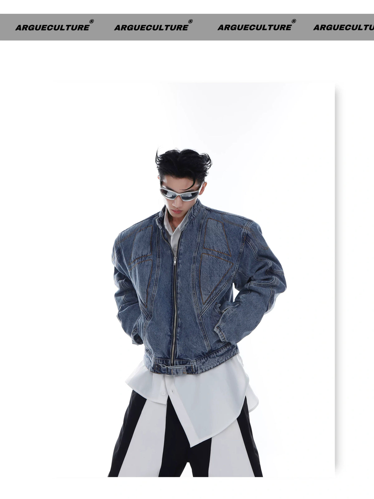 Washed Deconstructed Light Blue Denim Zip Jacket - detail image 6