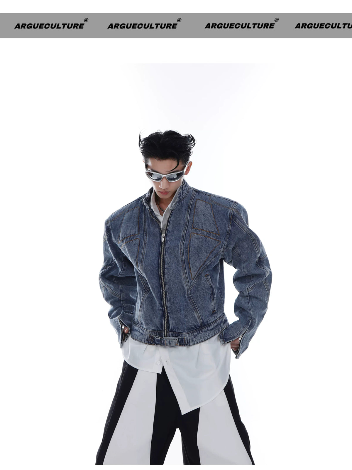 Washed Deconstructed Light Blue Denim Zip Jacket - detail image 2