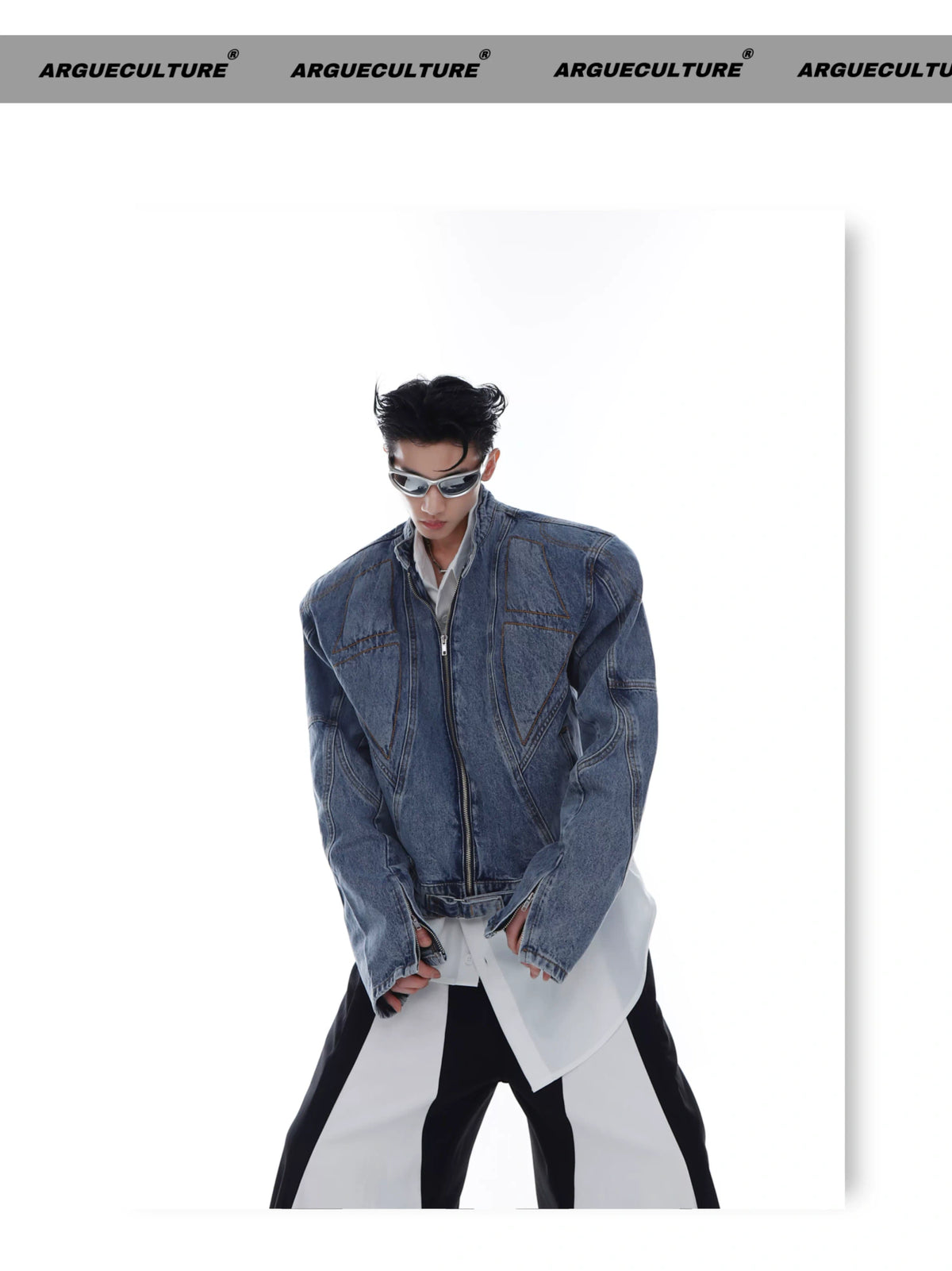 Washed Deconstructed Light Blue Denim Zip Jacket - detail image 5