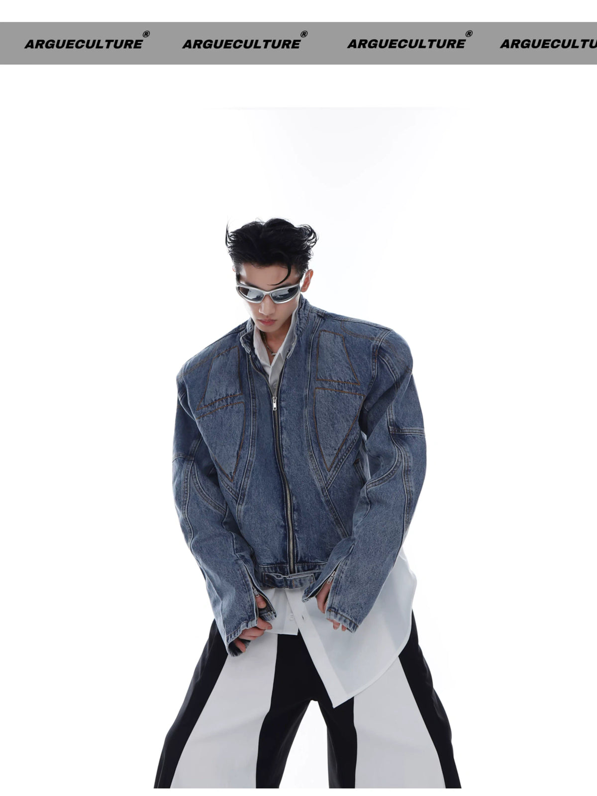 Washed Deconstructed Light Blue Denim Zip Jacket - detail image 3