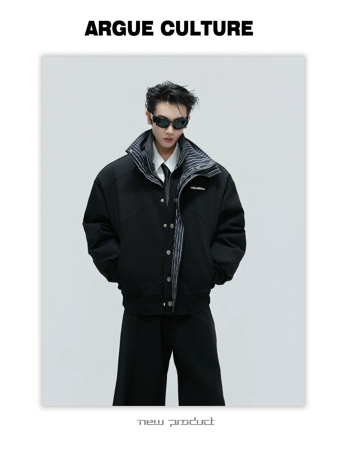 desc::washed-stripe-fake-two-piece-harrington-jacket-padded-coat-detail-img-1