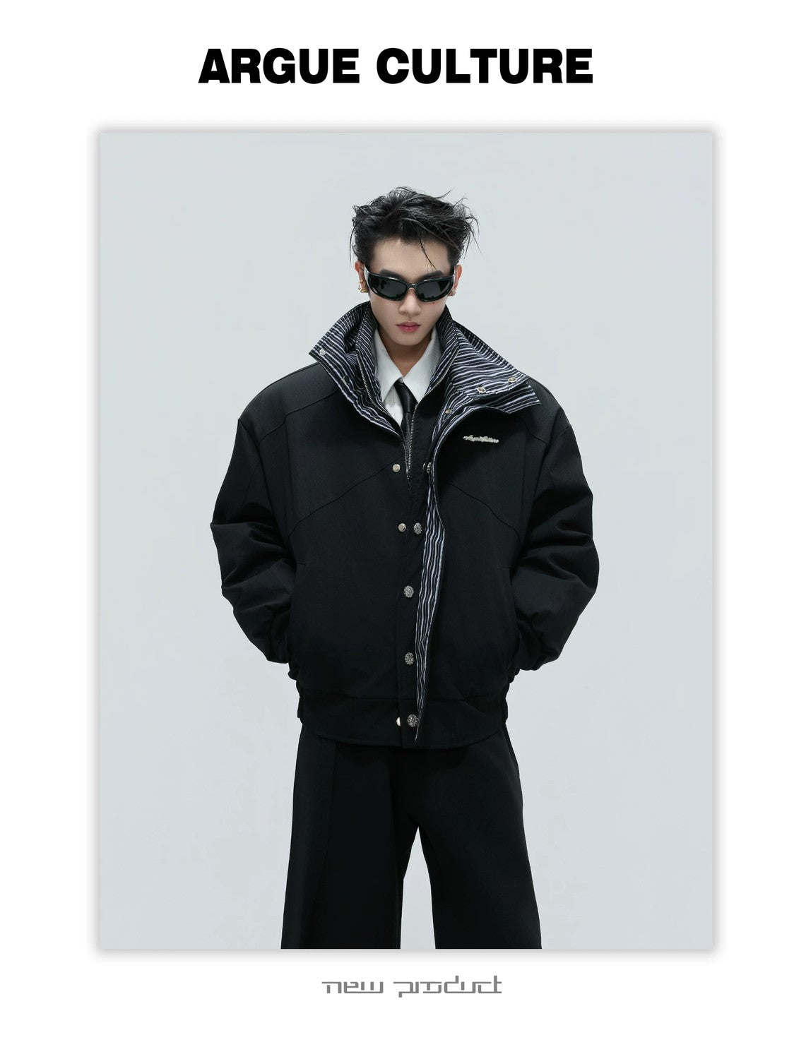 desc::washed-stripe-fake-two-piece-harrington-jacket-padded-coat-detail-img-11