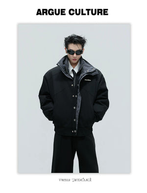 desc::washed-stripe-fake-two-piece-harrington-jacket-padded-coat-detail-img-11
