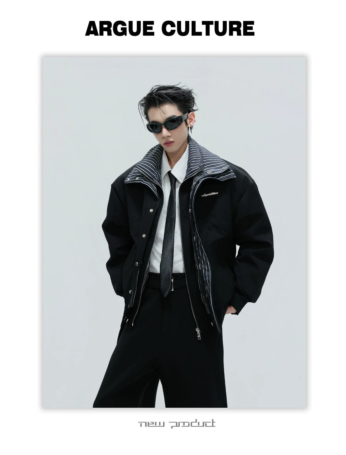 desc::washed-stripe-fake-two-piece-harrington-jacket-padded-coat-detail-img-15