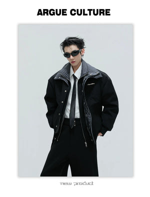 desc::washed-stripe-fake-two-piece-harrington-jacket-padded-coat-detail-img-15