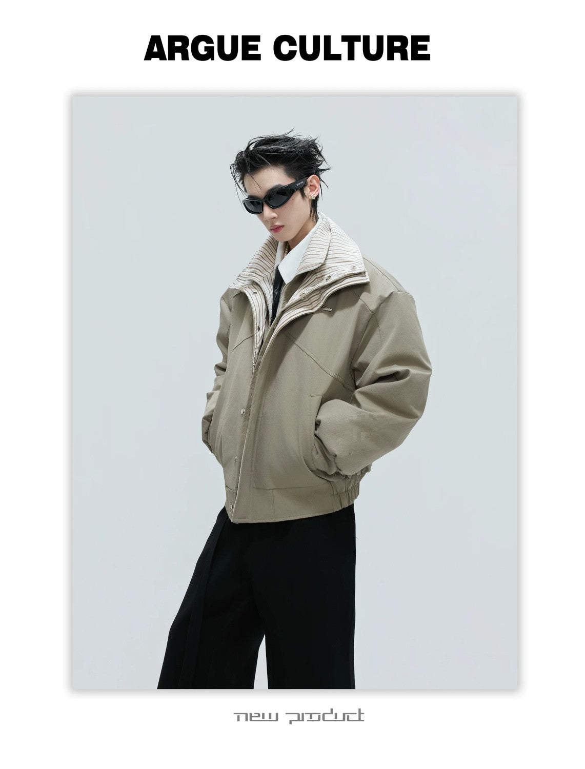 desc::washed-stripe-fake-two-piece-harrington-jacket-padded-coat-detail-img-2