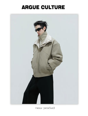 desc::washed-stripe-fake-two-piece-harrington-jacket-padded-coat-detail-img-5