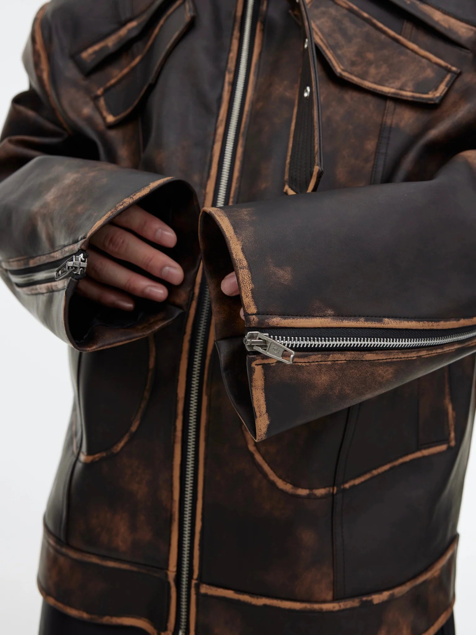 Wasteland Brown Vintage Distressed Faux Leather Jacket | Loose Short Biker Coat - ArguE CulturE