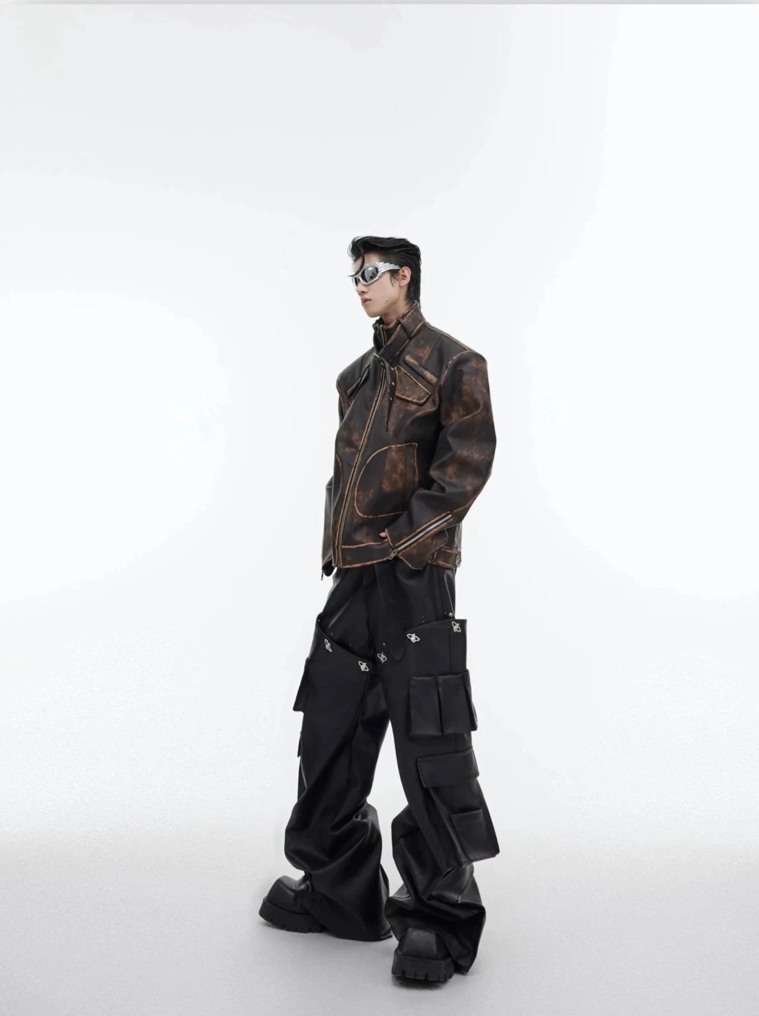 Wasteland Brown Vintage Distressed Faux Leather Jacket | Loose Short Biker Coat - ArguE CulturE