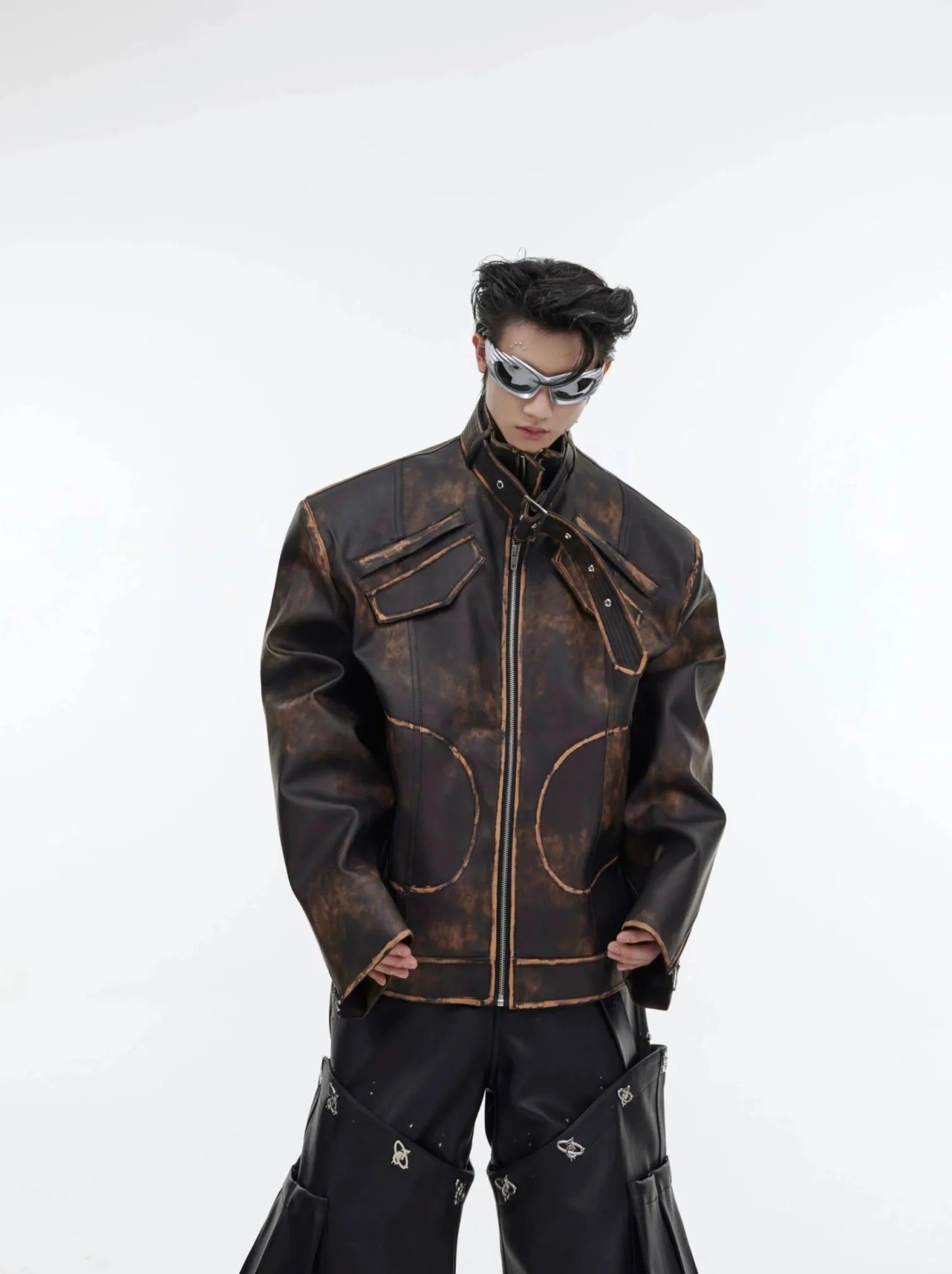 Wasteland Brown Vintage Distressed Faux Leather Jacket | Loose Short Biker Coat - ArguE CulturE