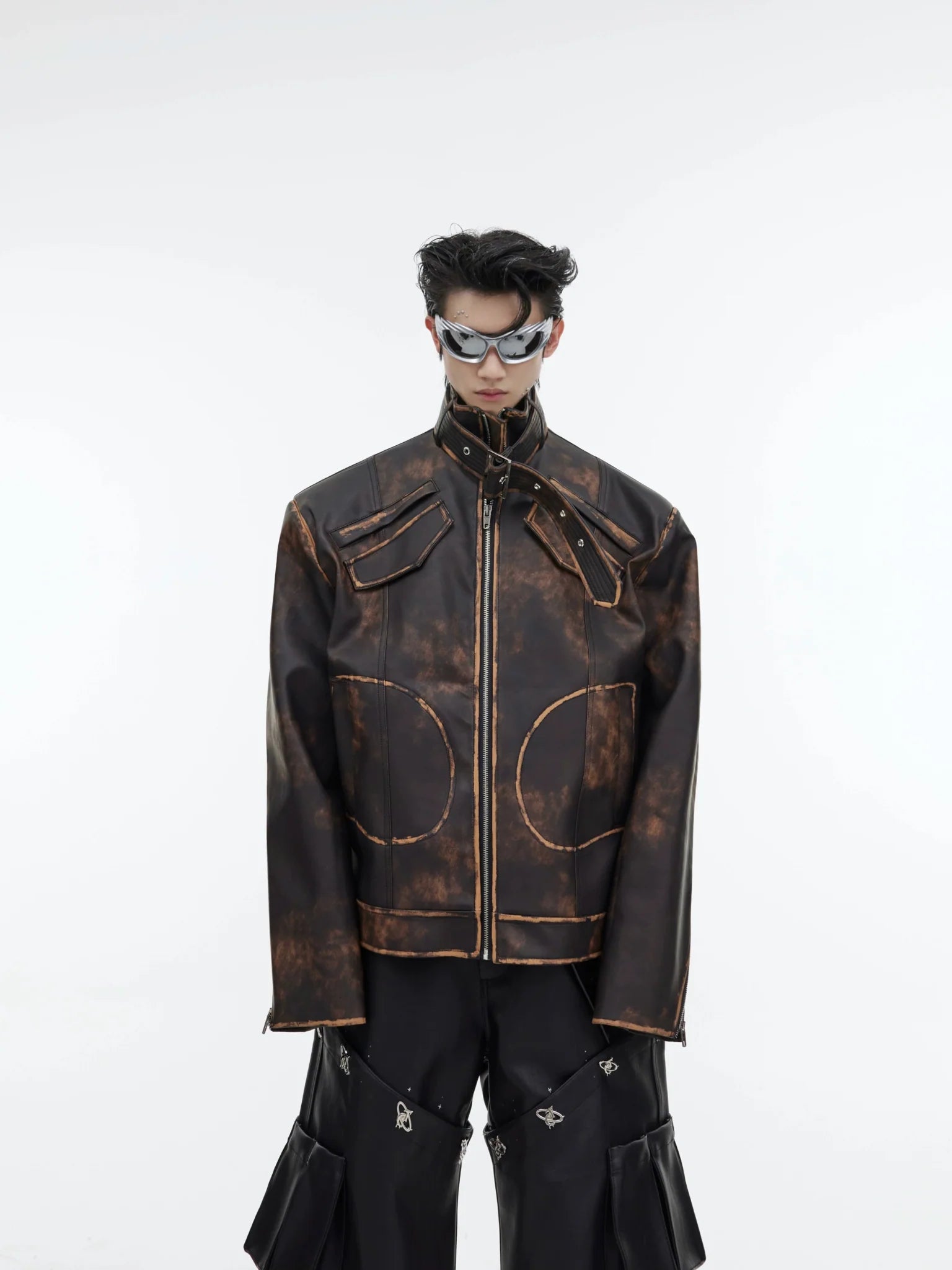 Wasteland Brown Vintage Distressed Faux Leather Jacket | Loose Short Biker Coat - ArguE CulturE