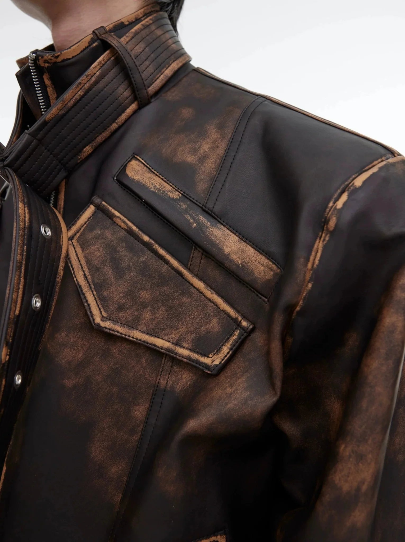 Wasteland Brown Vintage Distressed Faux Leather Jacket | Loose Short Biker Coat - ArguE CulturE