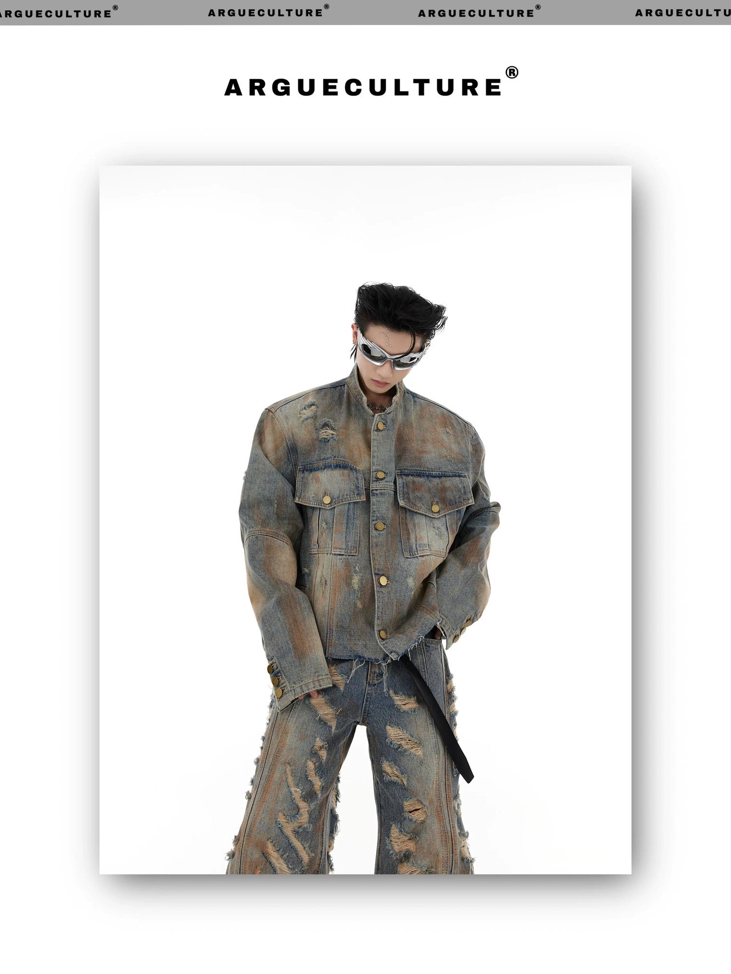 desc::wasteland-distressed-denim-set-cropped-jacket-flare-jeans-detail-img-4