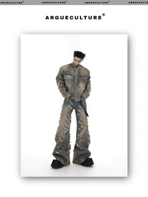 desc::wasteland-distressed-denim-set-cropped-jacket-flare-jeans-detail-img-5