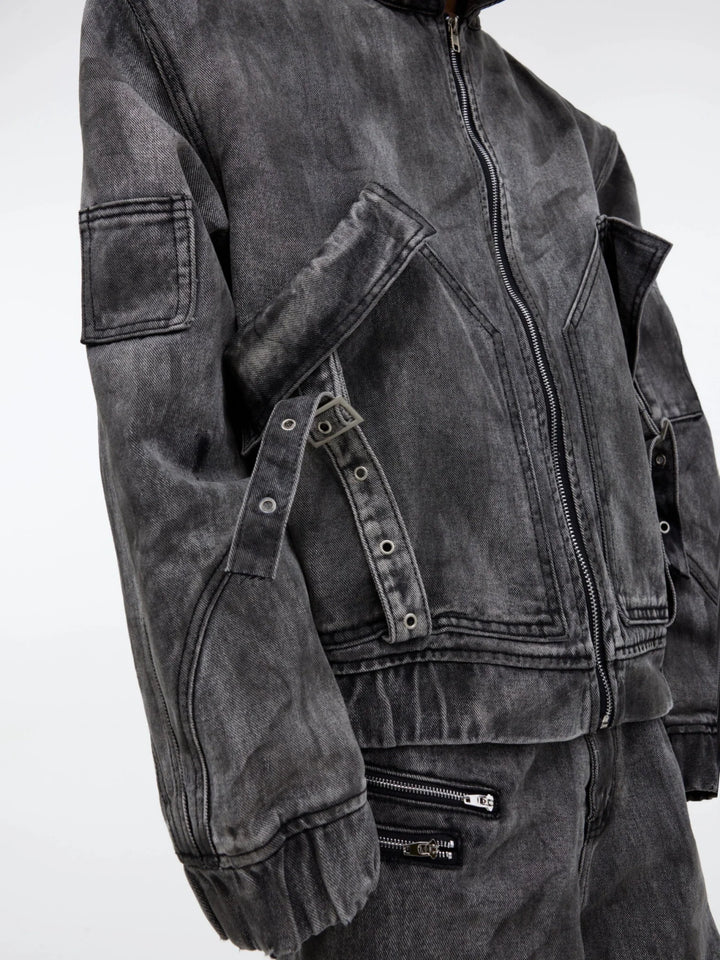 Wasteland Punk Distressed Denim Suit with Jacket and Cargo Pants - ArguE CulturE