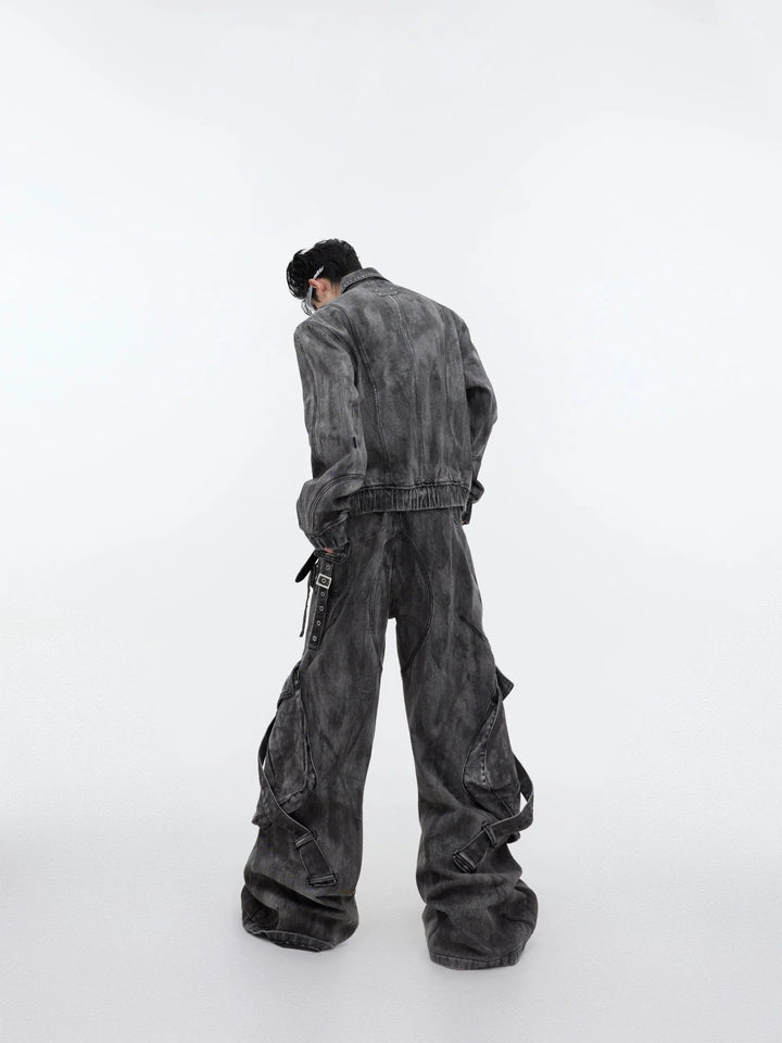 Wasteland Punk Distressed Denim Suit with Jacket and Cargo Pants - ArguE CulturE