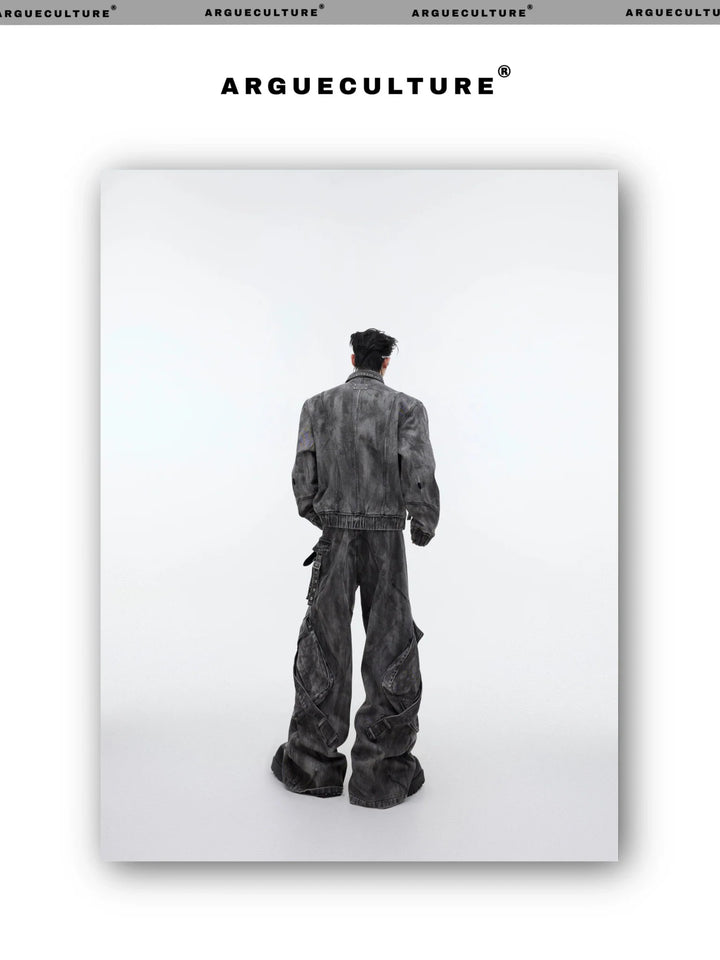 Wasteland Punk Distressed Denim Suit with Jacket and Cargo Pants - ArguE CulturE