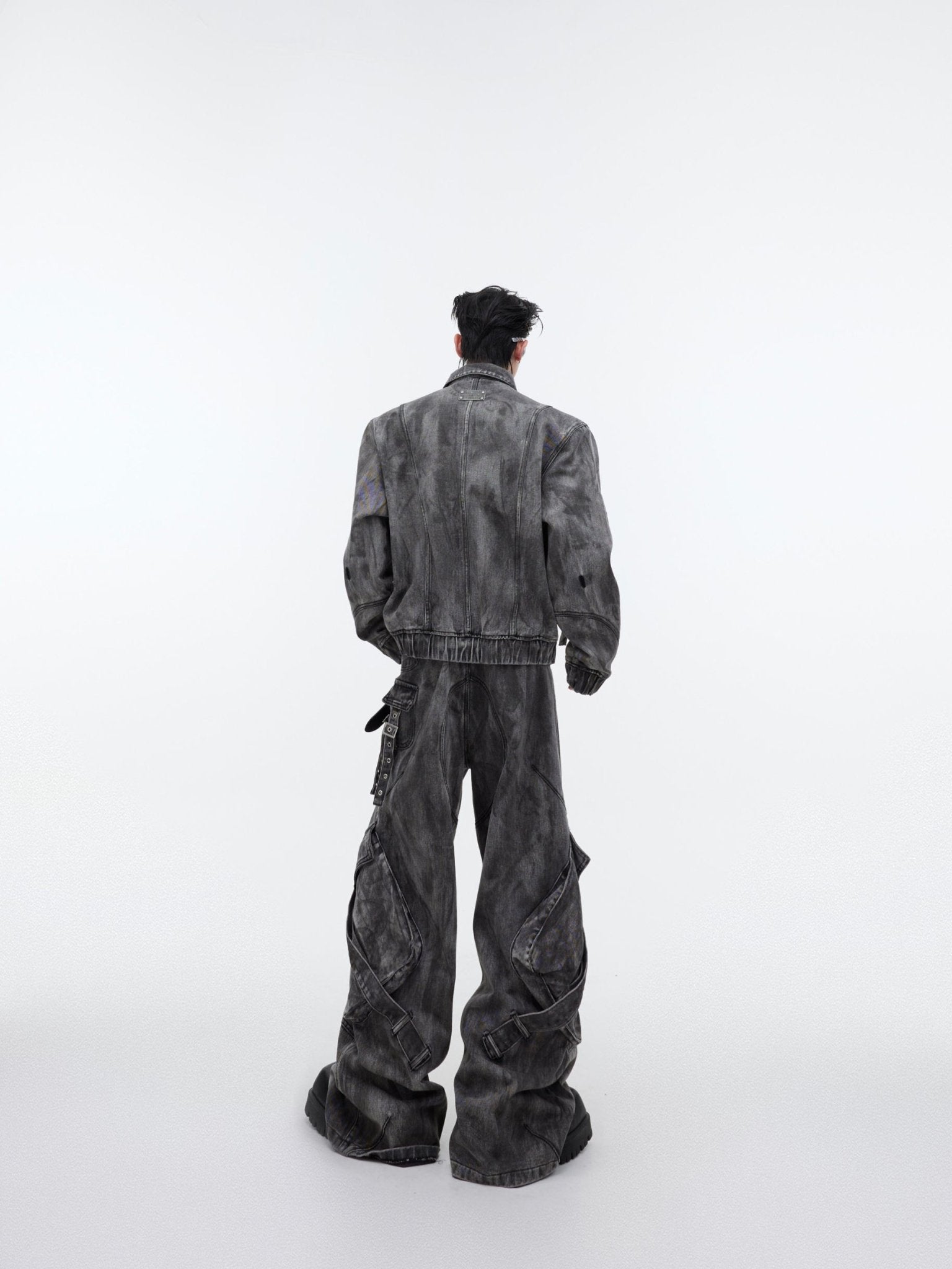 Wasteland Punk Distressed Denim Suit with Jacket and Cargo Pants - ArguE CulturE