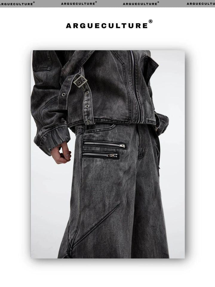 Wasteland Punk Distressed Denim Suit with Jacket and Cargo Pants - ArguE CulturE