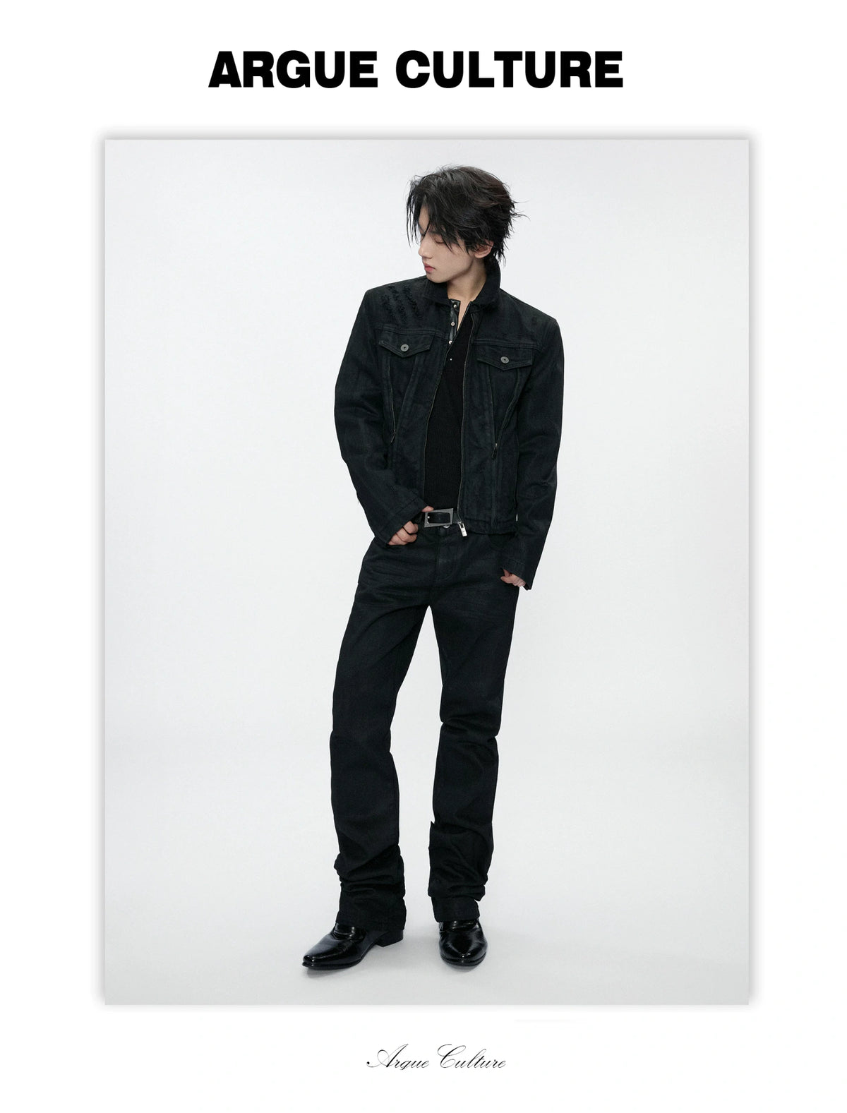 Waxed Black Distressed Multi-Zip Denim Jacket | Streetwear - detail image 6