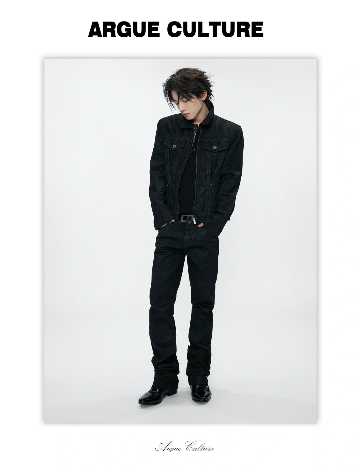 Waxed Black Distressed Multi-Zip Denim Jacket | Streetwear - detail image 7