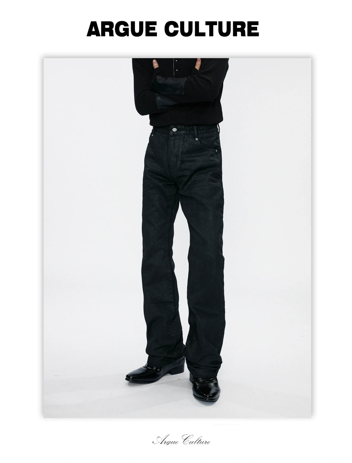 Waxed Charcoal Micro-Flare Denim Jeans | Cotton Blend - detail image 5