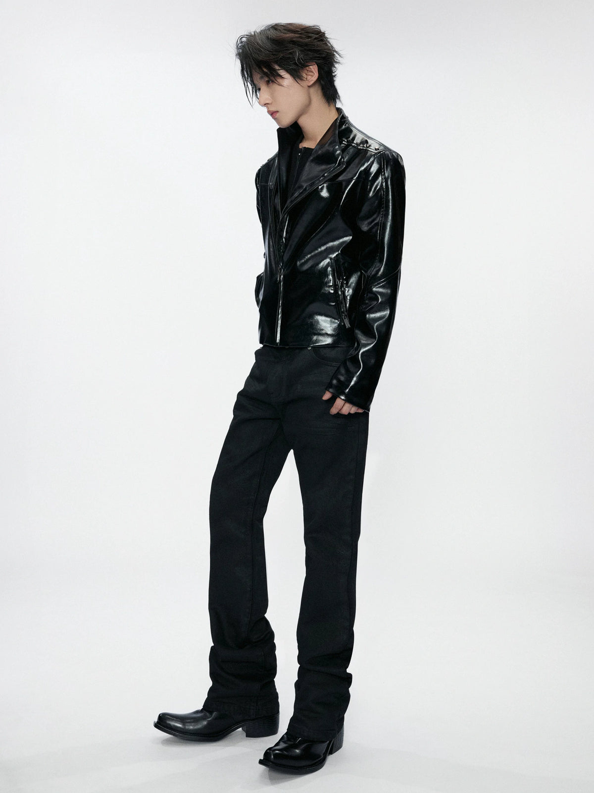 Waxed Charcoal Micro-Flare Denim Jeans | Cotton Blend - main image 3