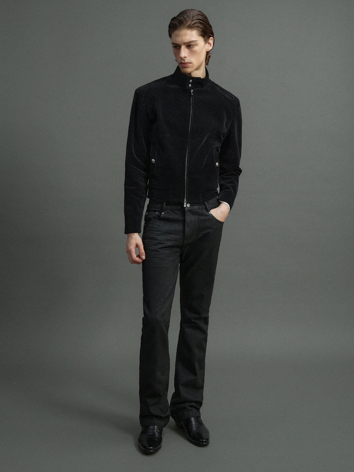 Waxed Charcoal Micro-Flare Denim Jeans | Cotton Blend - main image 5