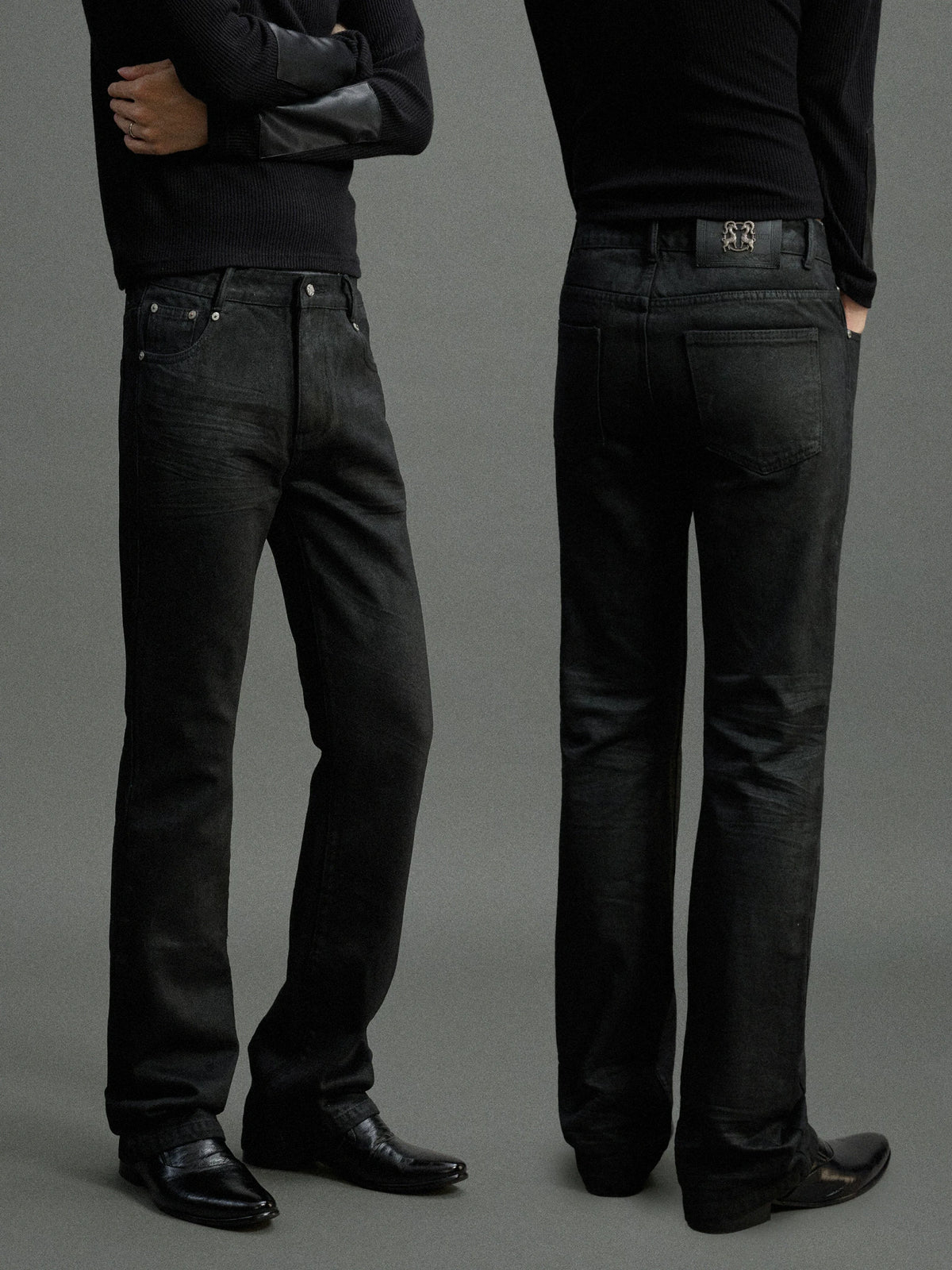Waxed Charcoal Micro-Flare Denim Jeans | Cotton Blend - main image 1