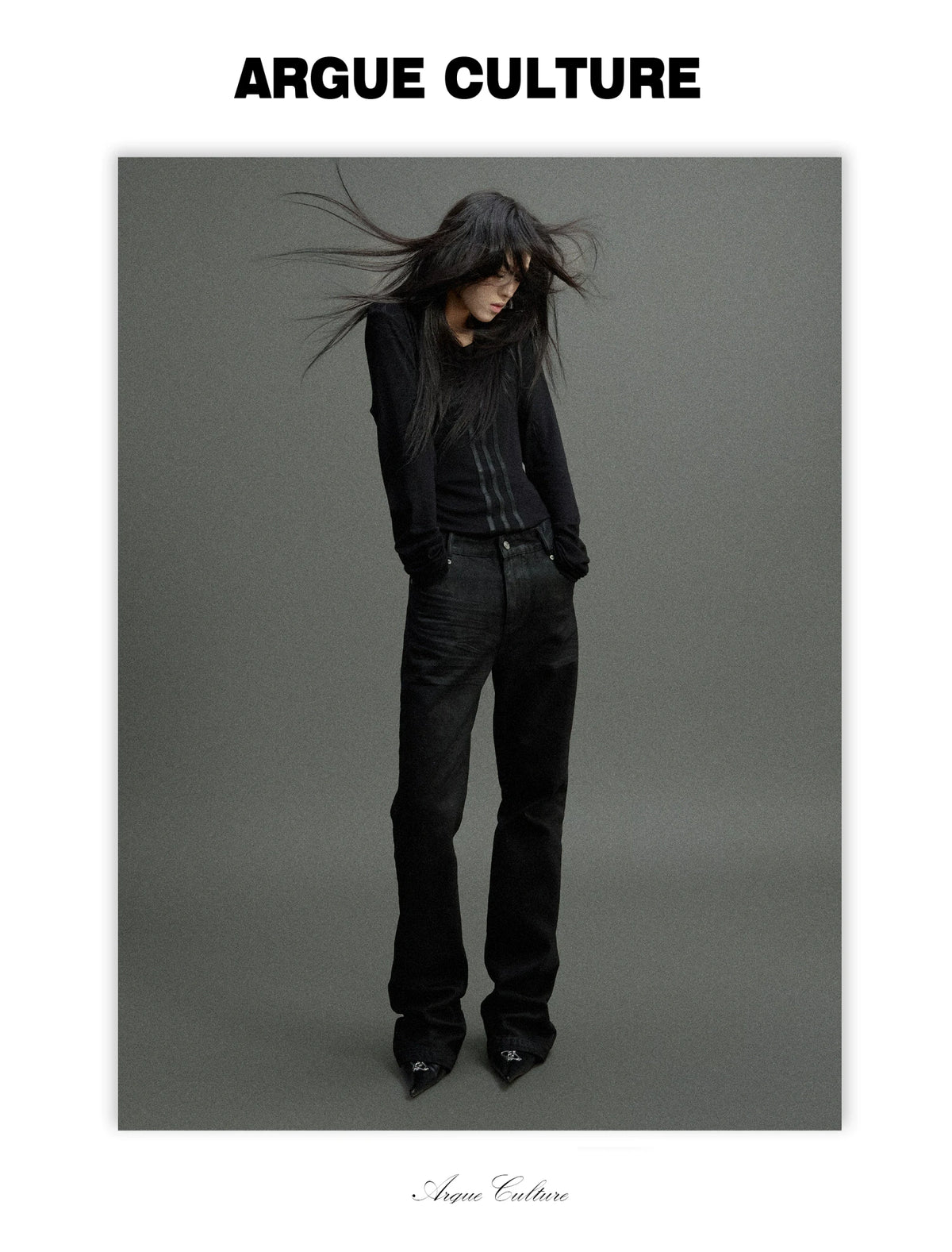 Waxed Charcoal Micro-Flare Denim Jeans | Cotton Blend - detail image 8