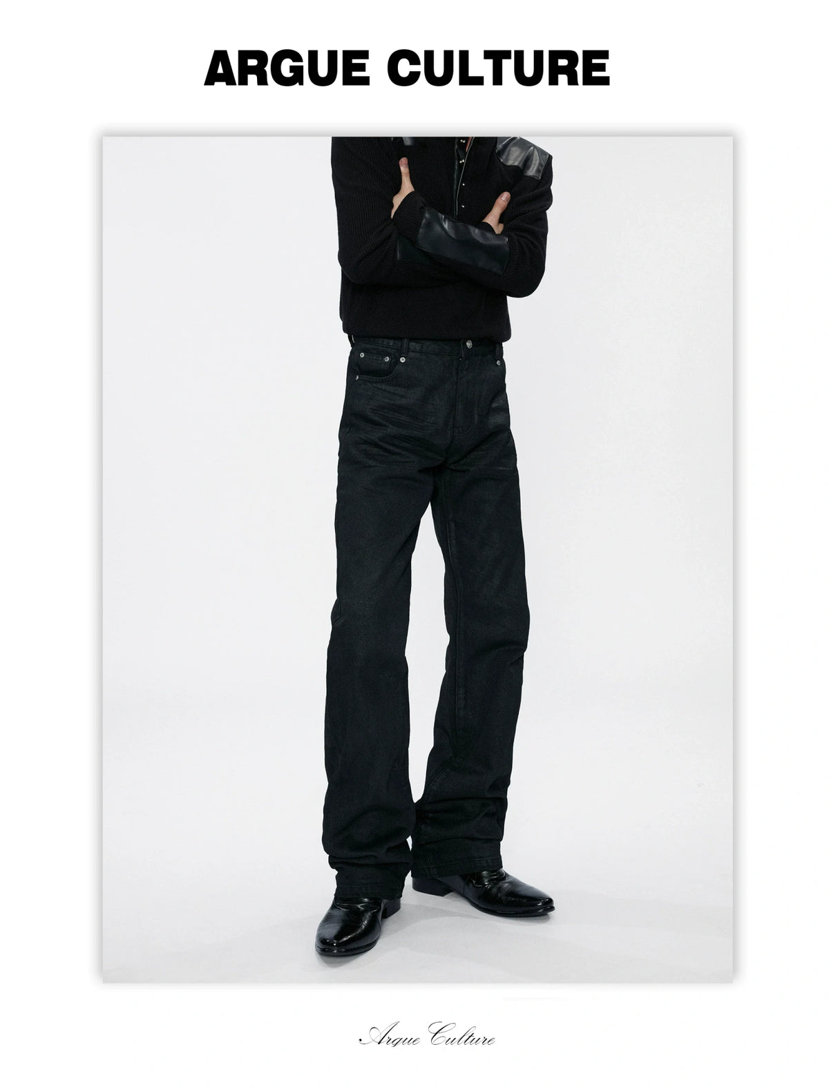 Waxed Charcoal Micro-Flare Denim Jeans | Cotton Blend - detail image 4
