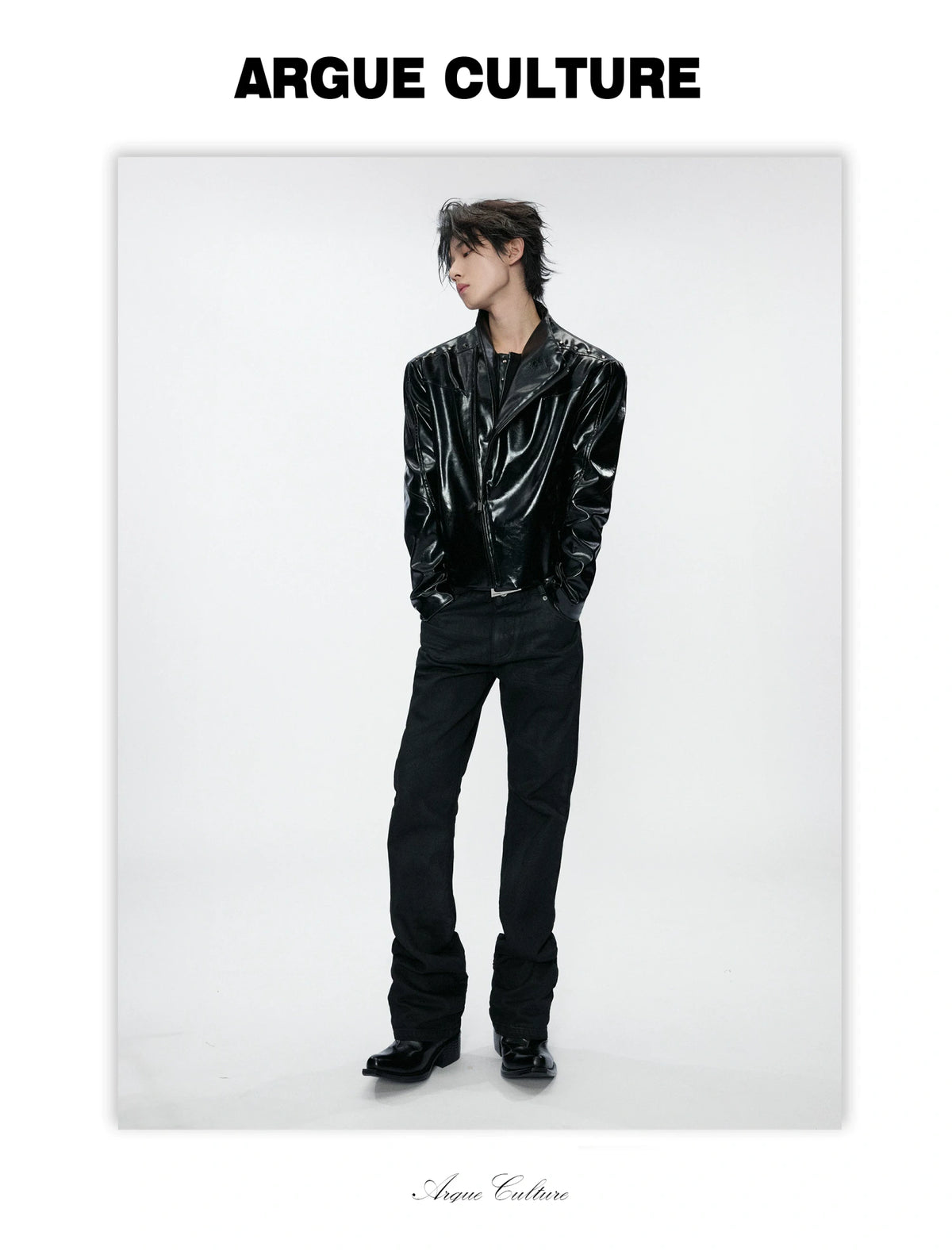 Waxed Charcoal Micro-Flare Denim Jeans | Cotton Blend - detail image 7