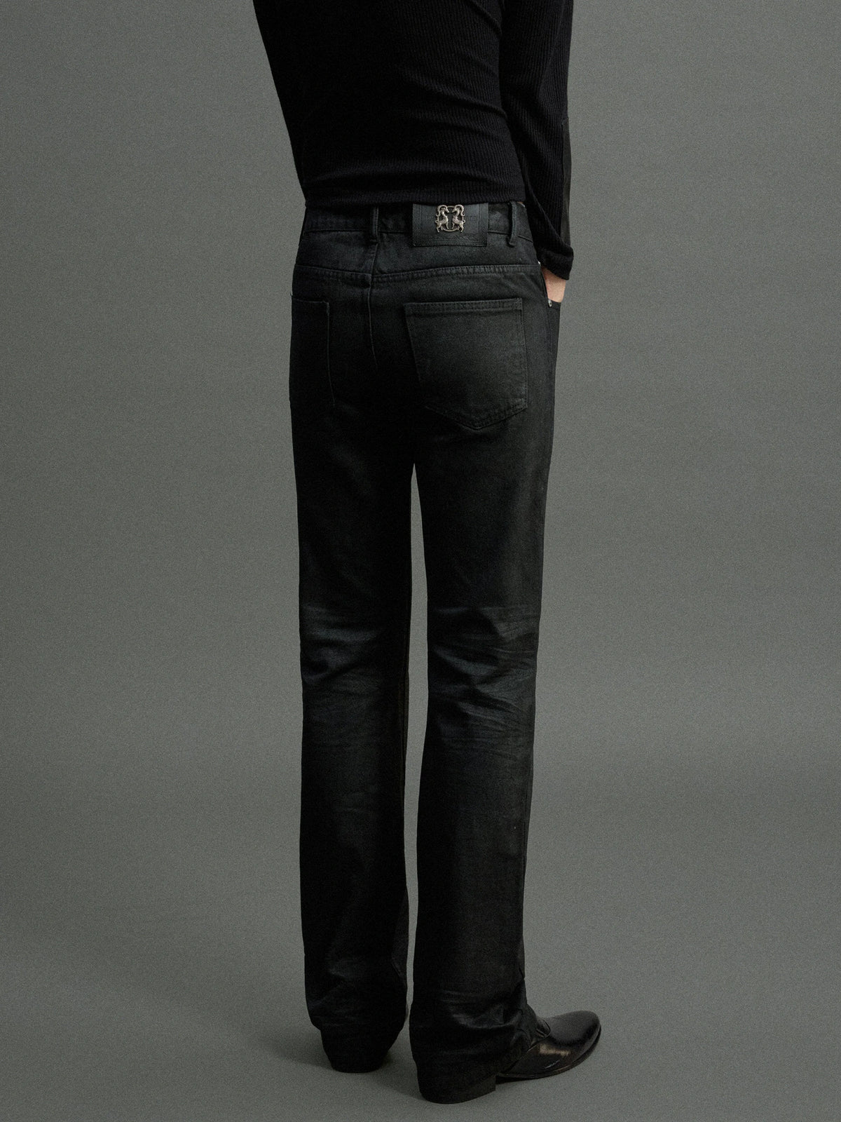 Waxed Charcoal Micro-Flare Denim Jeans | Cotton Blend - main image 4