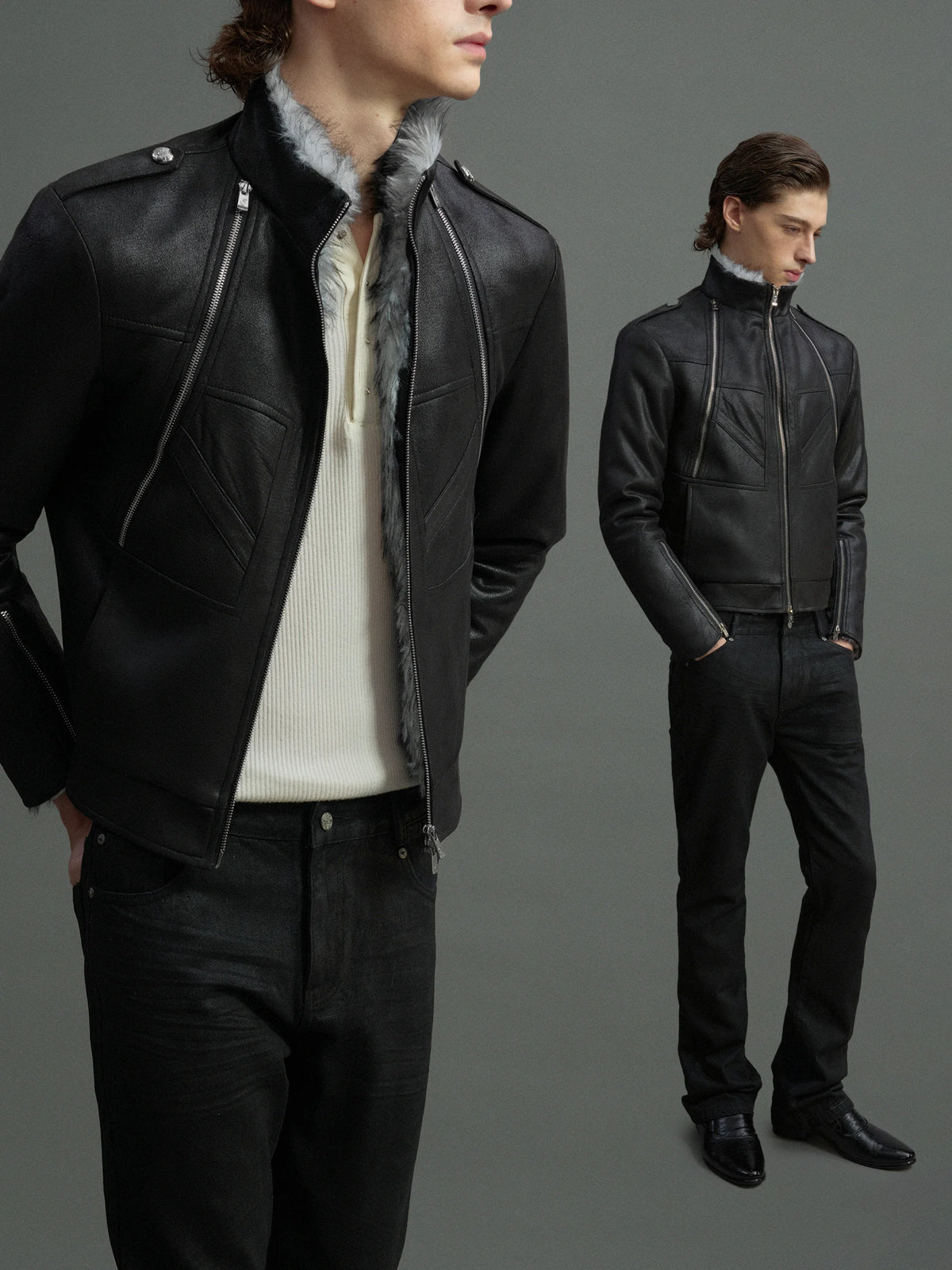 Waxed-Look Faux Leather Hunting Jacket in Black - main image 2
