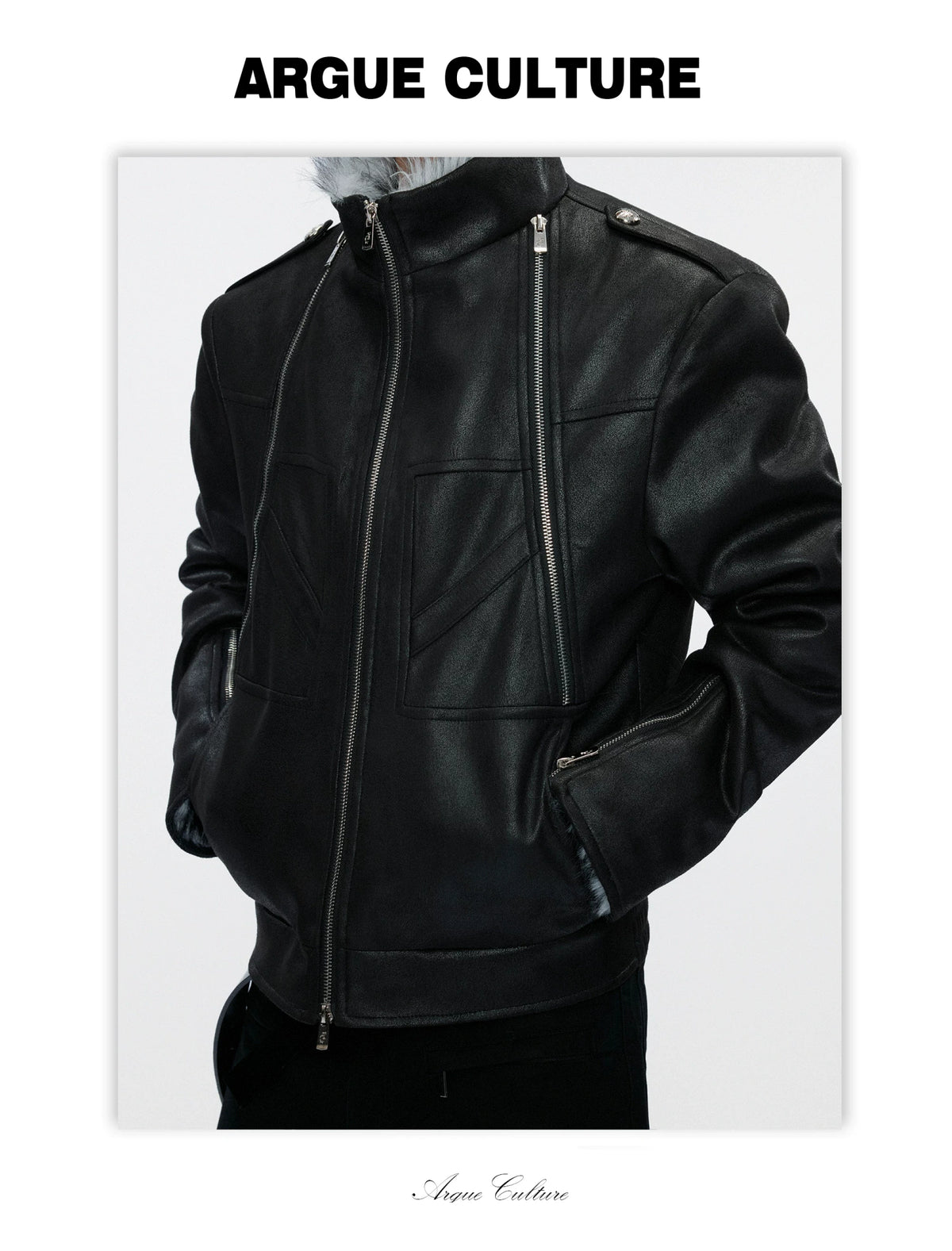 Waxed-Look Faux Leather Hunting Jacket in Black - detail image 8
