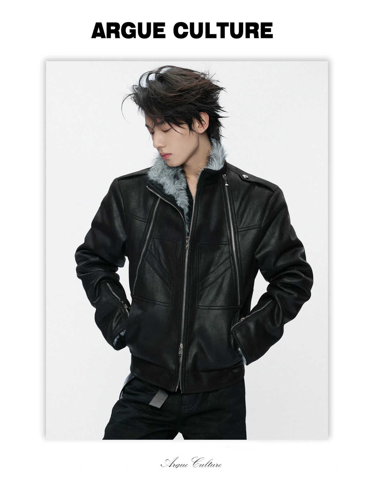 Waxed-Look Faux Leather Hunting Jacket in Black - detail image 3