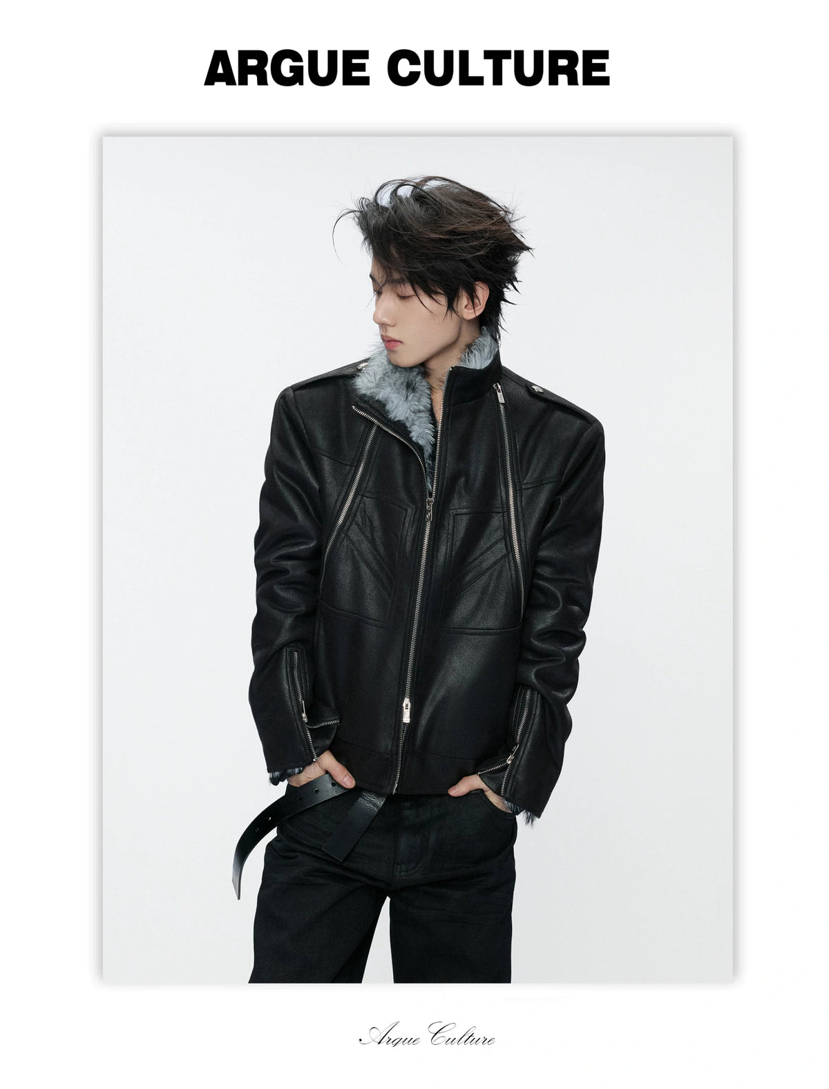 Waxed-Look Faux Leather Hunting Jacket in Black - detail image 2
