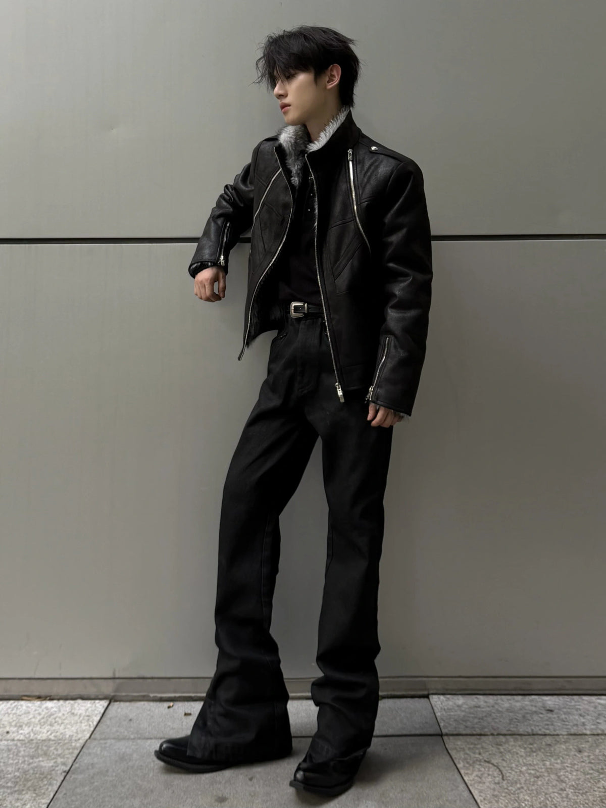 Waxed-Look Faux Leather Hunting Jacket in Black - main image 5