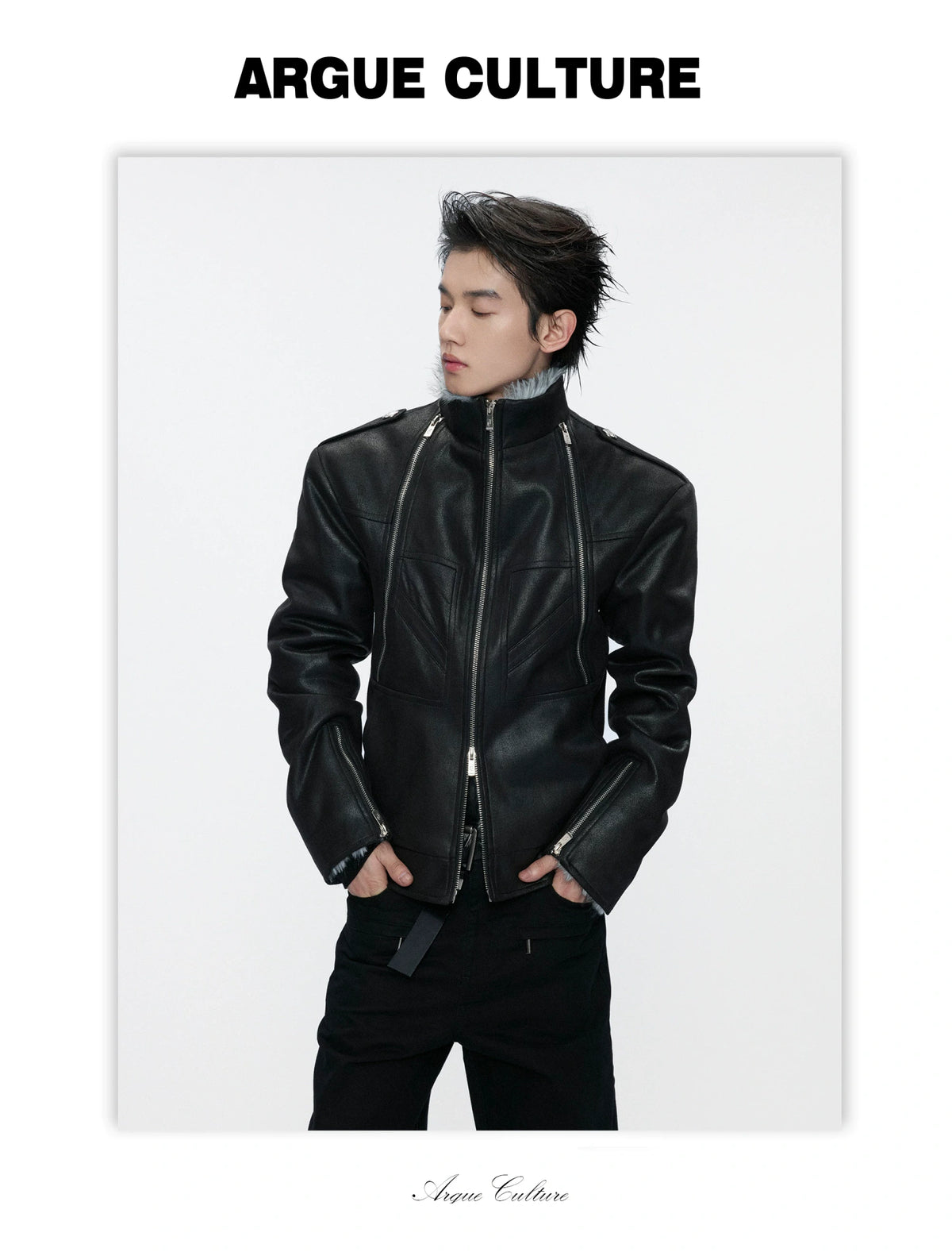 Waxed-Look Faux Leather Hunting Jacket in Black - detail image 5