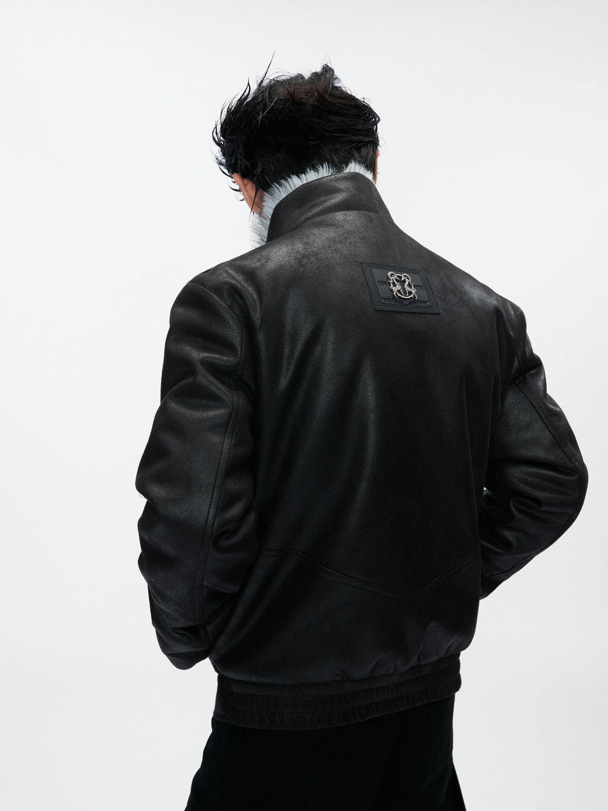Waxed-Look Faux Leather Hunting Jacket in Black - main image 3